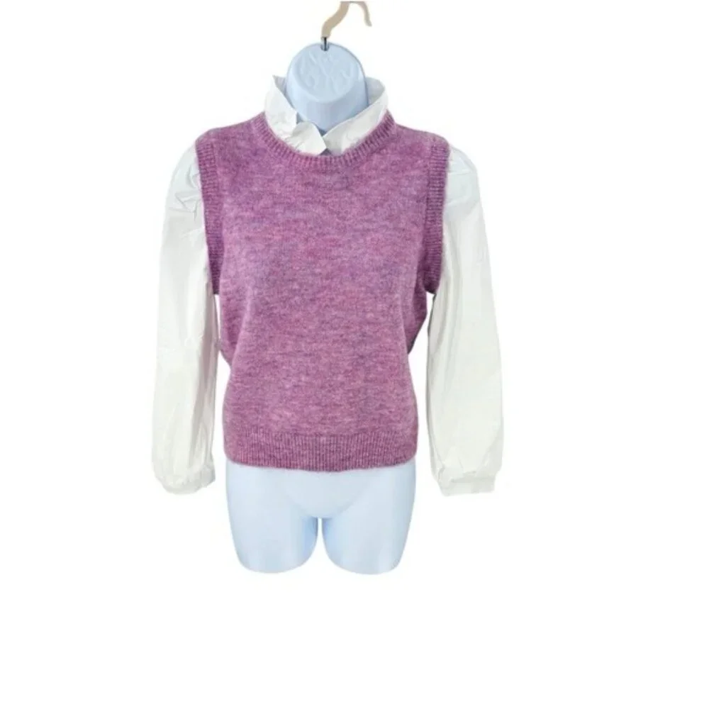 Tuckernuck NEW Lilac Purple Ella Wool Sweater Collared Long Sleeve Blouse Size M - Picture 5 of 8